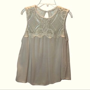 Sleeveless crocheted flowy top light tan almond oatmeal color size small